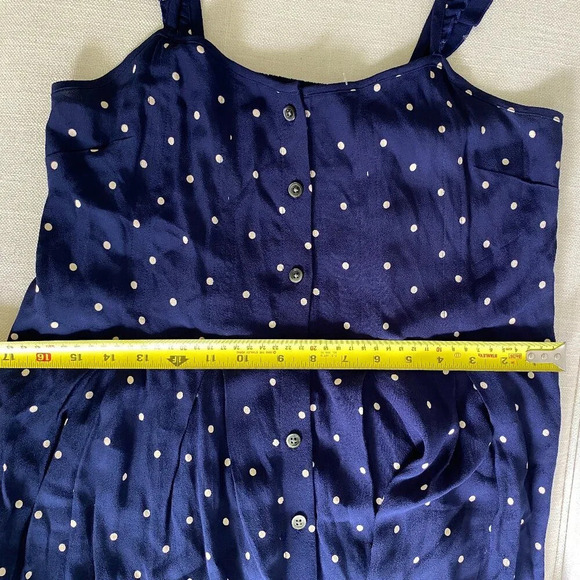 MADEWELL Blue and Cream Polka Dot Ruffle-Strap Button-Front Mini Dress Size 6 - Picture 10 of 14